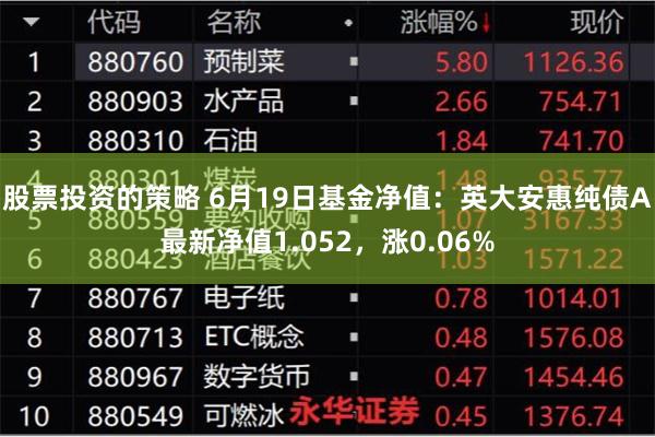 股票投资的策略 6月19日基金净值：英大安惠纯债A最新净值1.052，涨0.06%